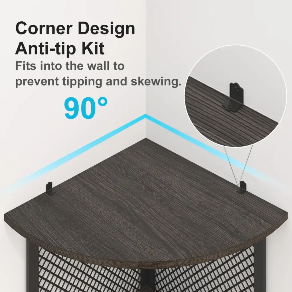 Corner Bar Cabinet with Adjustble Shelf Storage, Dark Gray Oak_04