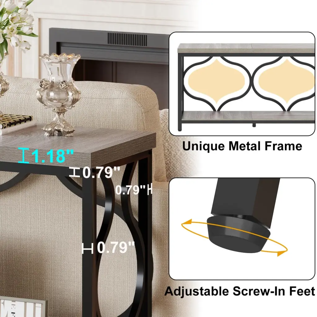 70.9 Inch Sofa Table with Storage shelves, Light Grey Oak_05