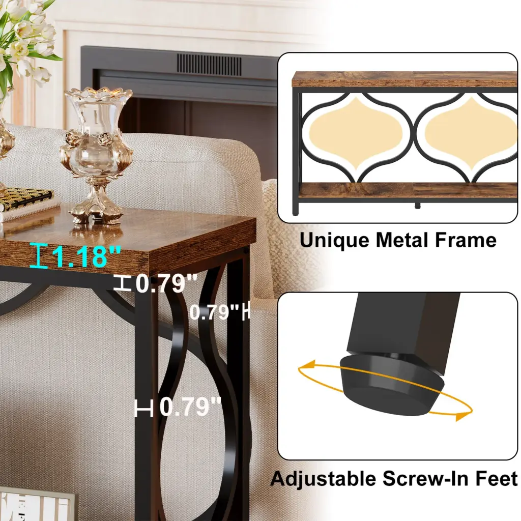 70.9 Inch Sofa Table with Storage shelves, Rustic Brown_06