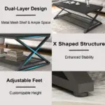 X Shaped Leg 2 Tier Coffee Table, Black Oak, 47 Inch_06