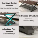 X Shaped Leg 2 Tier Coffee Table, Walnut, 47 Inch_06