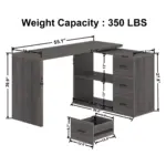 L Shaped 360 Rotating Computer Desk with 3 Drawers, Dark Gray Oak_06