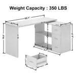 L Shaped 360 Rotating Computer Desk with 3 Drawers, White Oak_06