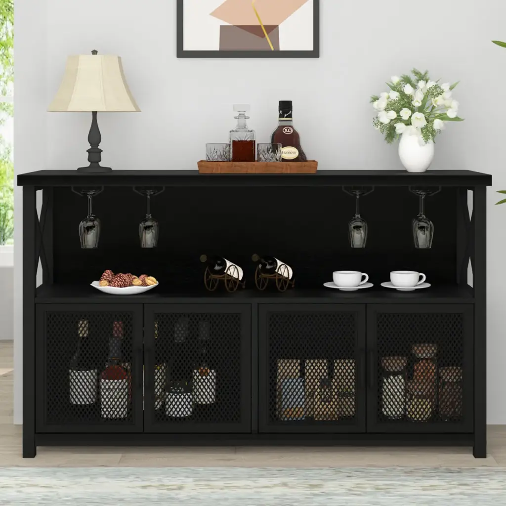 Coffee Bar Cabinet for Liquor and Glasses, Black Oak_06