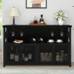 Coffee Bar Cabinet for Liquor and Glasses, Black Oak_06
