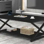 X Shaped Leg Coffee Table with Shelf, Black Oak, 47 Inch_07