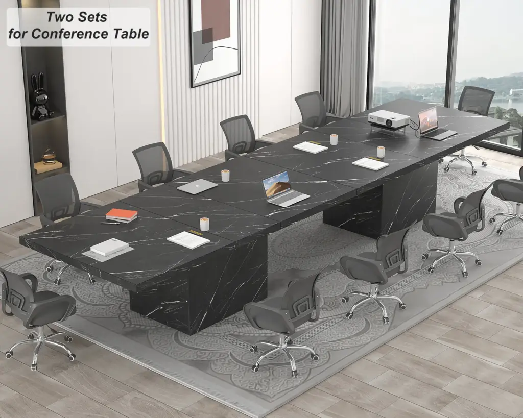 T-Shaped Black Faux Marble Dining Table, 78.74 Inch 01.C