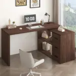 L Shaped 360 Rotating Computer Desk with 3 Drawers, Walnut_06