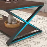 X Shaped Leg Coffee Table with Shelf, Walnut, 39 Inch_06