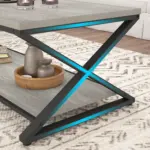 X Shaped Leg Coffee Table with Shelf, Light Grey Oak, 47 Inch_06