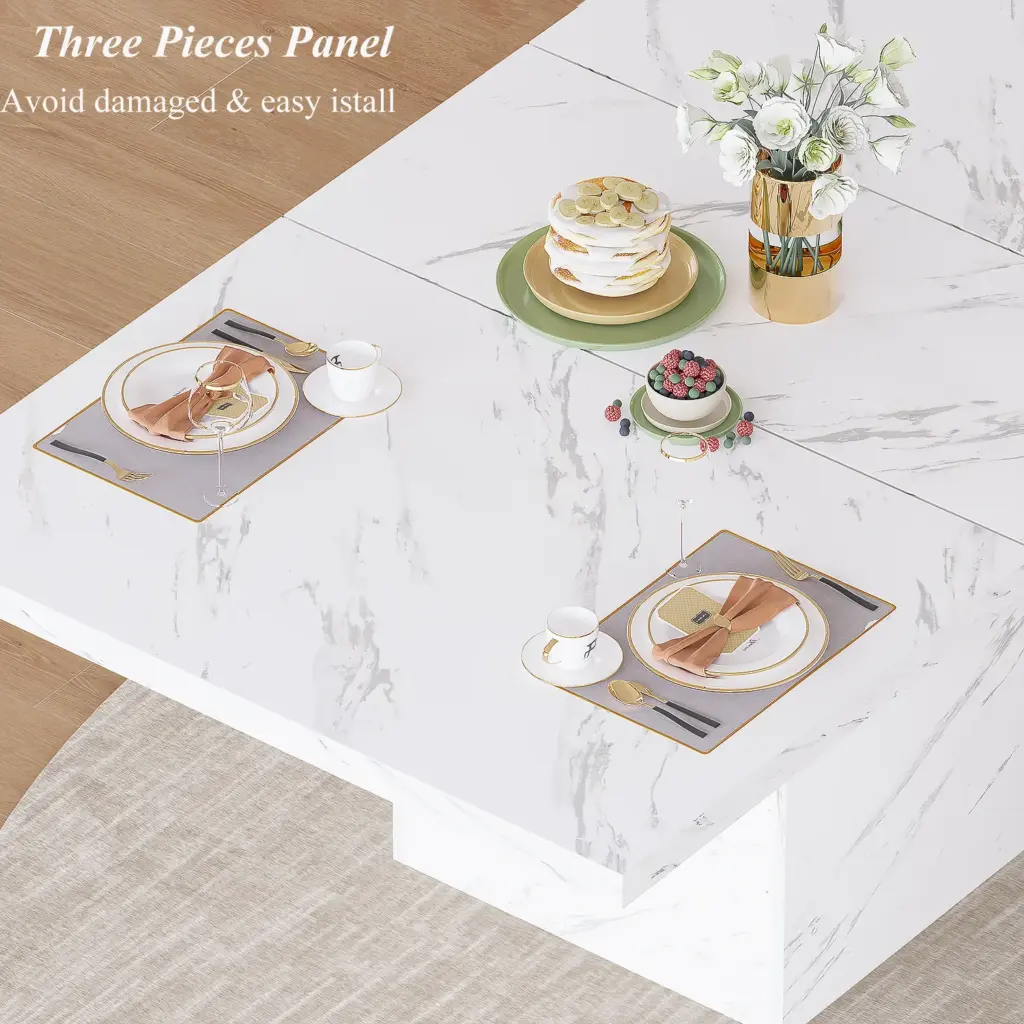 T-Shaped White Faux Marble Dining Table, 78.74 Inch 06