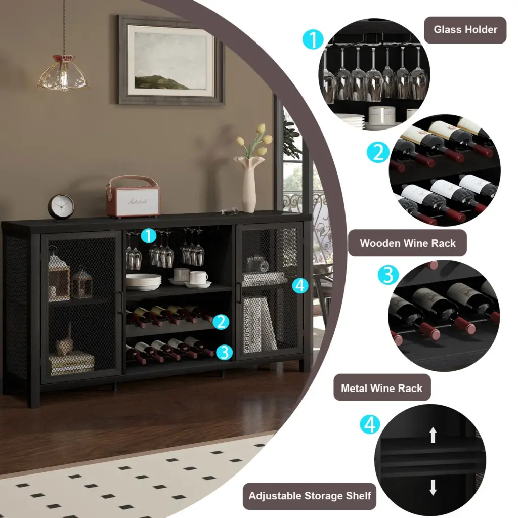 Home Bar Cabinet with Wine Rack, Black Oak_06
