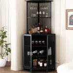 Corner Bar Cabinet with Adjustble Shelf Storage, Black Oak_06