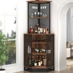 Corner Bar Cabinet with Adjustble Shelf Storage, Rustic Brown_06