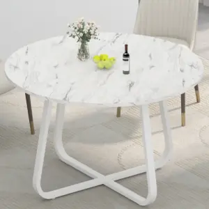 Round Dining Table for 4 to 6 People, White Faux Marble, 42.13 Inch 06