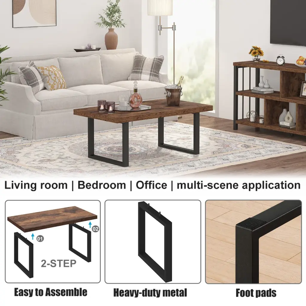 Industrial Coffee Table, Rustic Brown, 39 Inch_06
