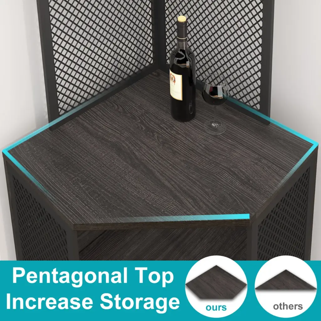 Corner Bar Cabinet with Adjustble Shelf Storage, Dark Gray Oak_05