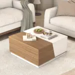 Square Coffee Table with Storage, White and Rustic Oak_06