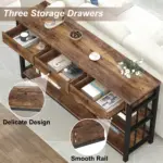 Sofa Table with 3 Drawers, Rustic Brown_06