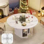 Round Dining Table with Fridge Space, White Faux Marble, 47.24 Inch 01