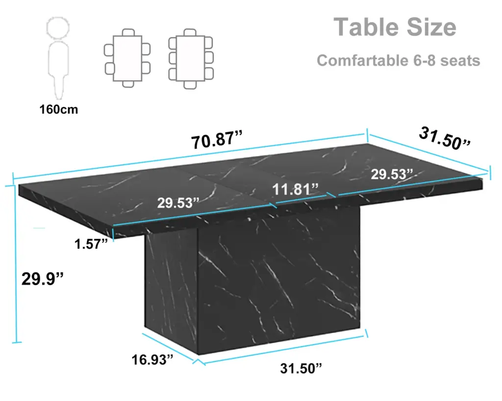 Black Faux Marble Dining Table for 6-8, 70.87 Inch 04