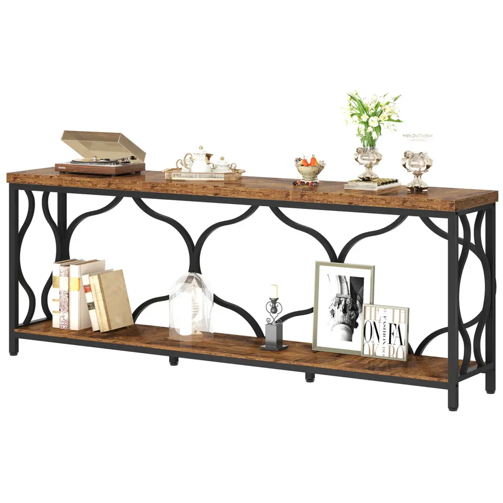 70.9 Inch Sofa Table with Storage shelves, Rustic Brown_07