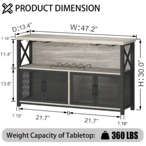 Coffee Bar Cabinet for Liquor and Glasses, Light Grey Oak_07