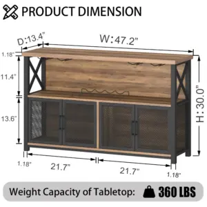 Coffee Bar Cabinet for Liquor and Glasses, Rustic Oak_07