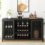 Wine Bar Cabinet for Liquor and Glasses, Black Oak_07