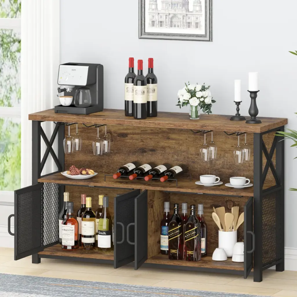 Coffee Bar Cabinet for Liquor and Glasses, Rustic Brown_07