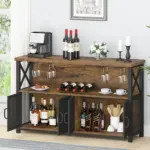 Coffee Bar Cabinet for Liquor and Glasses, Rustic Brown_07
