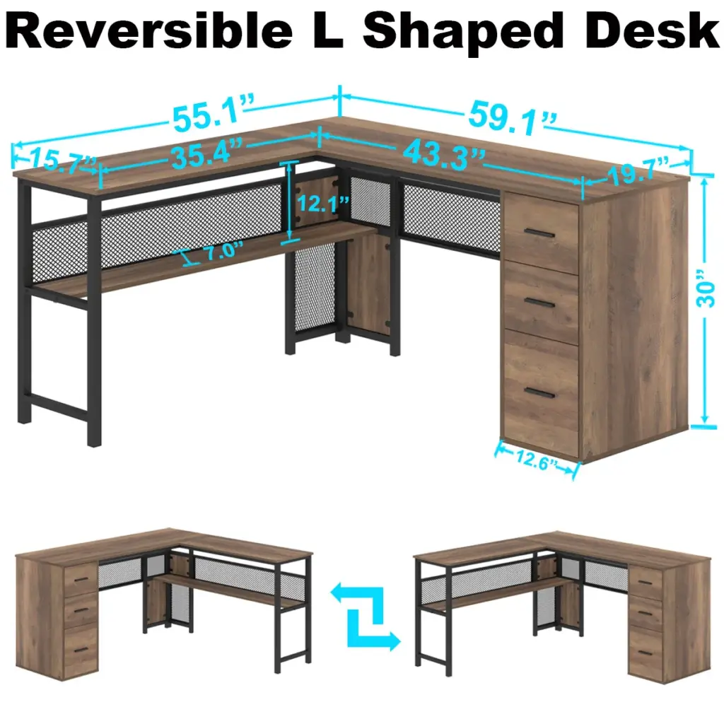 L Shaped Desk with File Cabinets, Rustic Oak_06
