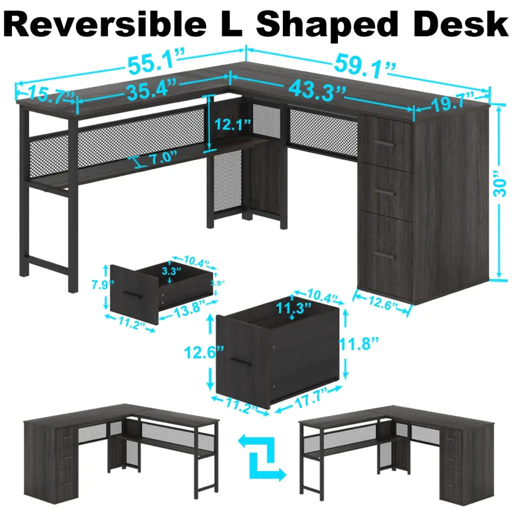 L Shaped Desk with File Cabinets, Dark Gray Oak_07