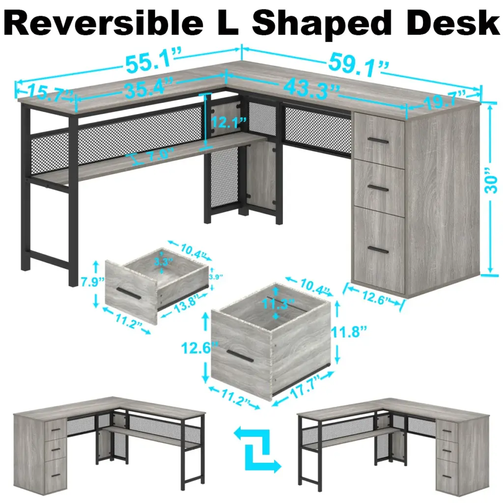 L Shaped Desk with File Cabinets, Light Grey Oak_06