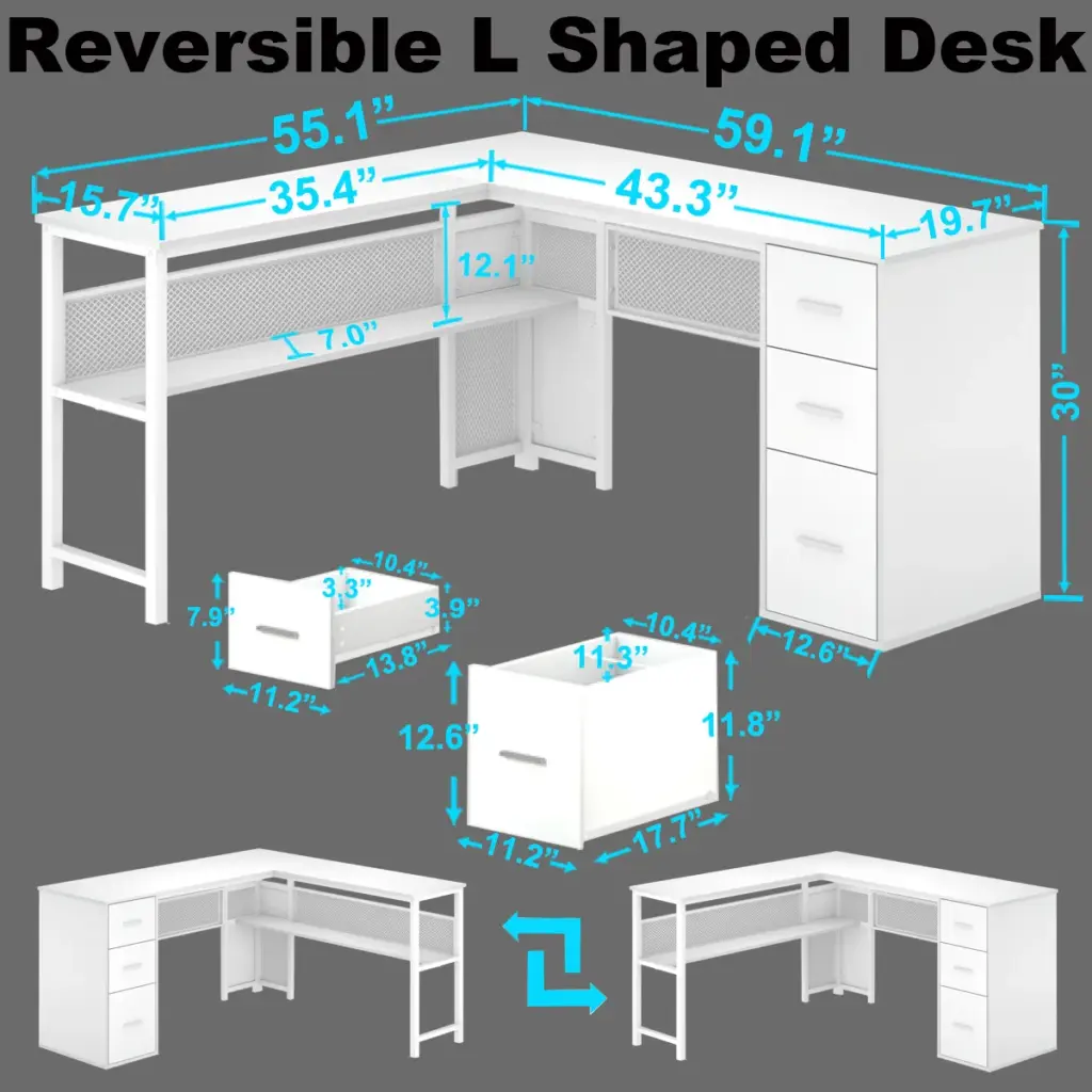 L Shaped Desk with File Cabinets, White Oak_06