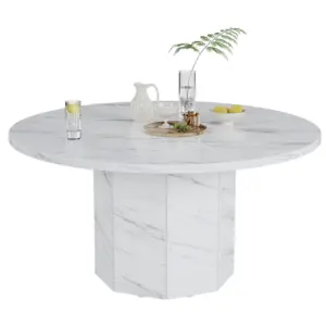 White Faux Marble Round Dining Table