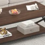 X Shaped Leg Coffee Table with Shelf, Walnut, 47 Inch_07