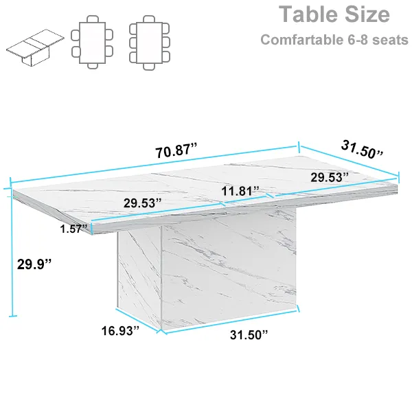White Faux Marble Dining Table for 6-8, 70.87 Inch 006