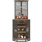 Corner Bar Cabinet with Adjustble Shelf Storage, Rustic Oak_07