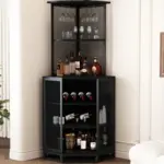 Corner Bar Cabinet with Adjustble Shelf Storage, Black Oak_07