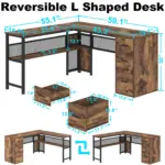 L Shaped Desk with File Cabinets, Rustic Brown_08