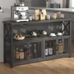 Coffee Bar Cabinet for Liquor and Glasses, Dark Gray Oak_07