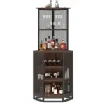 Corner Bar Cabinet with Adjustble Shelf Storage, Walnut_07