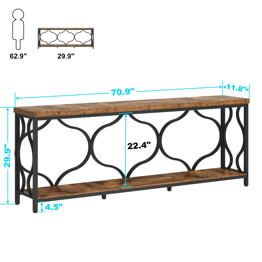 70.9 Inch Sofa Table with Storage shelves, Rustic Brown_08