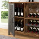 Wine Bar Cabinet for Liquor and Glasses, Rustic Brown_08