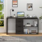 L Shaped 360 Rotating Computer Desk with 3 Drawers, Dark Gray Oak_08