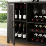 Wine Bar Cabinet for Liquor and Glasses, Black Oak_08