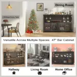 Coffee Bar Cabinet for Liquor and Glasses, Dark Gray Oak_08