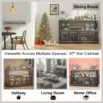 Coffee Bar Cabinet for Liquor and Glasses, Light Grey Oak_08