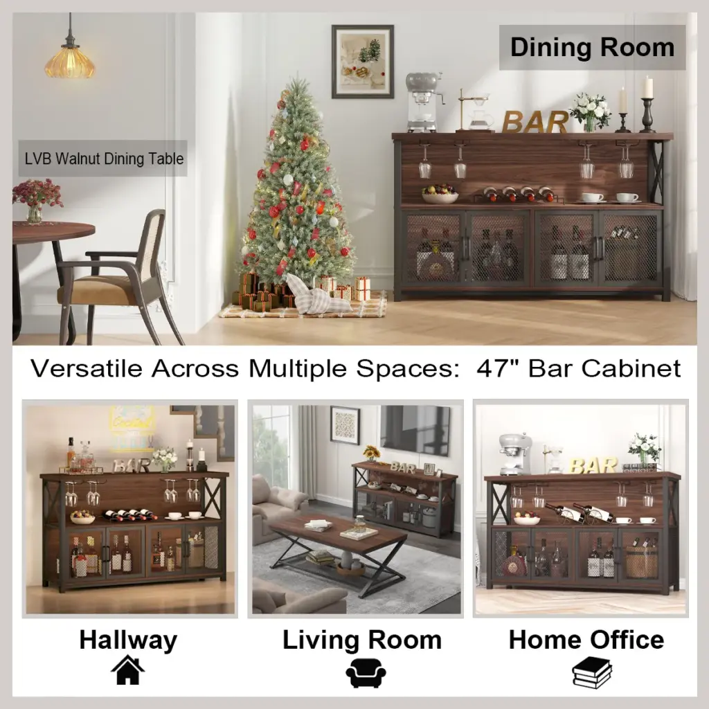 Coffee Bar Cabinet for Liquor and Glasses, Walnut_07